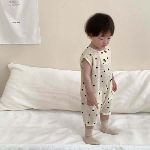 棉麻透氣點點雙口袋連身裝 