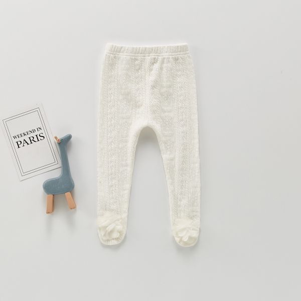 坑條螺紋素色立體小花連腳褲 