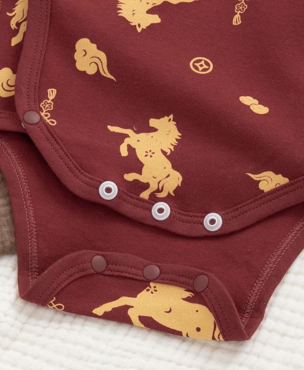 新生兒滿版小馬側開純棉包屁衣 