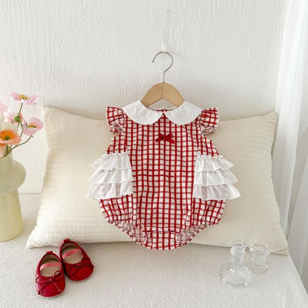 宮廷風娃娃領格紋腰封包屁衣 