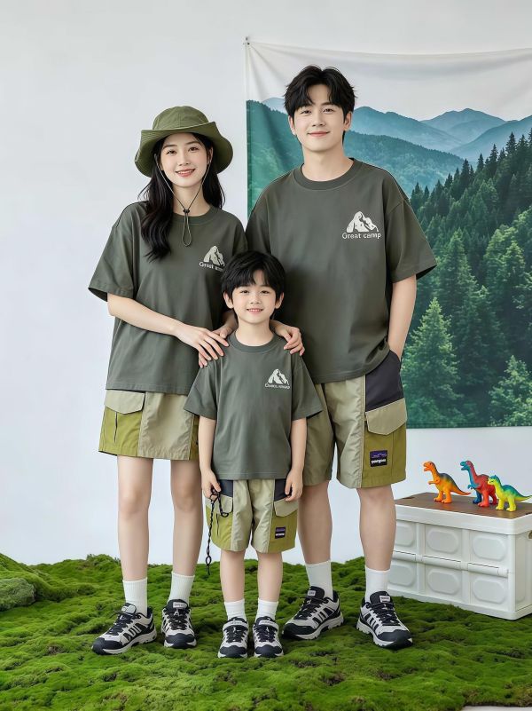 親子裝-露營前後山峰印花T恤上衣 