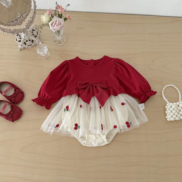 假兩件大蝴蝶結櫻桃包屁裙 