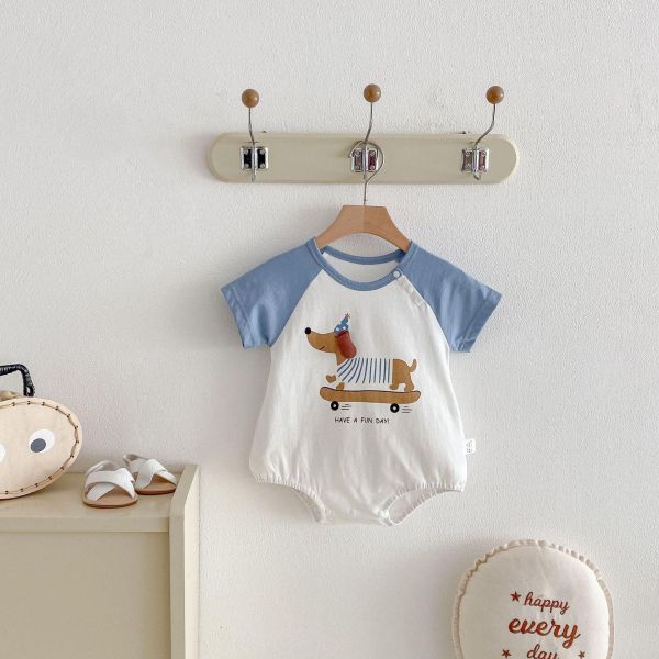 立體臘腸狗狗印花撞色包屁衣 