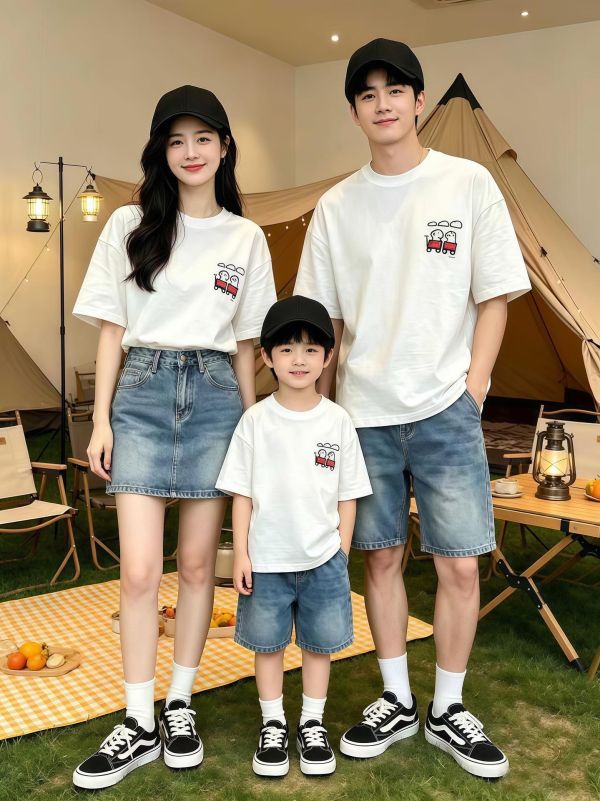 親子裝露營狗狗插畫T恤上衣(2色) 