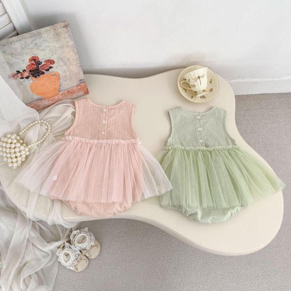 蝴蝶結後開釦毛點網紗包屁裙 