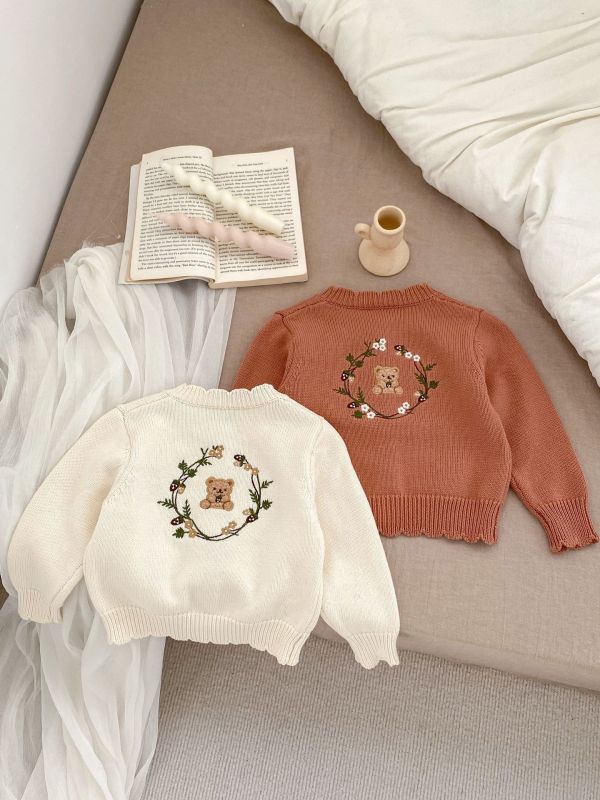 前後小熊刺繡針織薄外套 