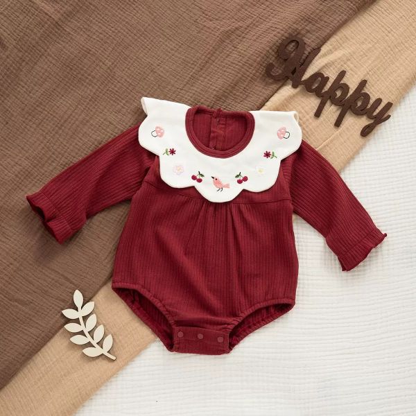 新生兒花領酒紅包屁衣/連身裝 