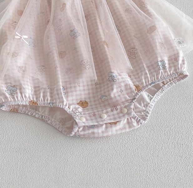 粉甜美網紗拼接包屁裙 