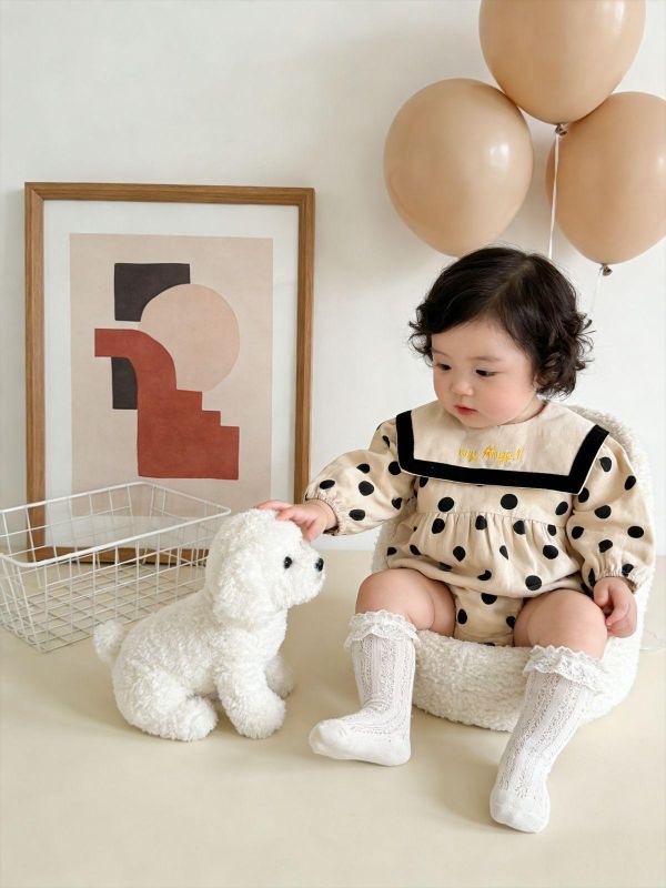 大翻領珍珠奶茶點點包屁衣 