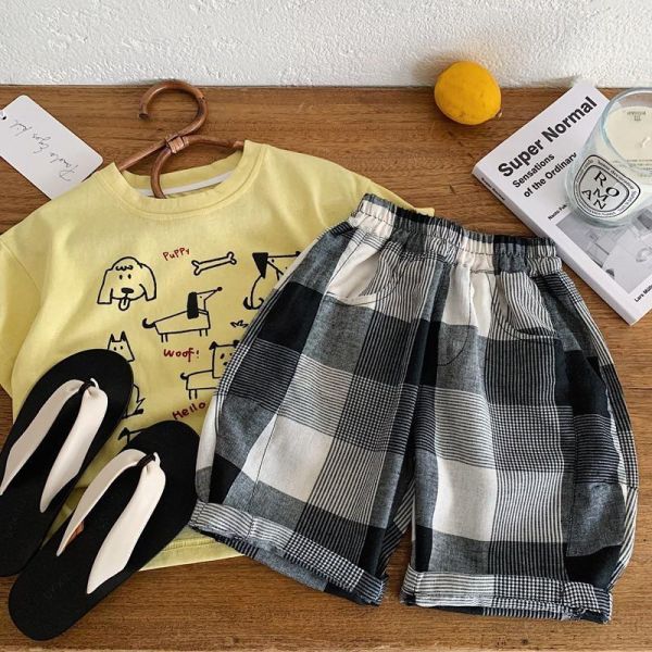 百搭休閒大格紋七分短褲 