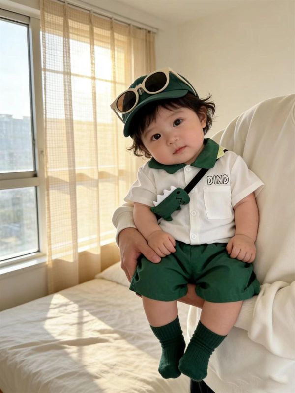 學院風恐龍背包襯衫套裝 