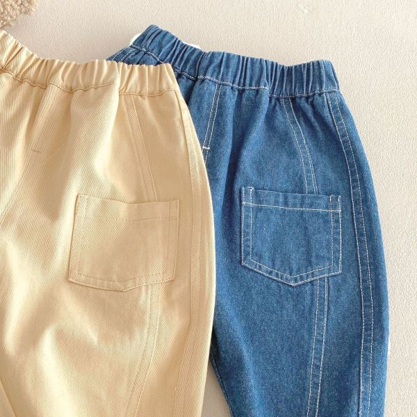 極簡太陽刺繡牛仔休閒長褲 