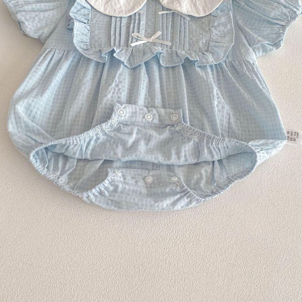 娃娃領開釦方領蝴蝶結包屁衣 