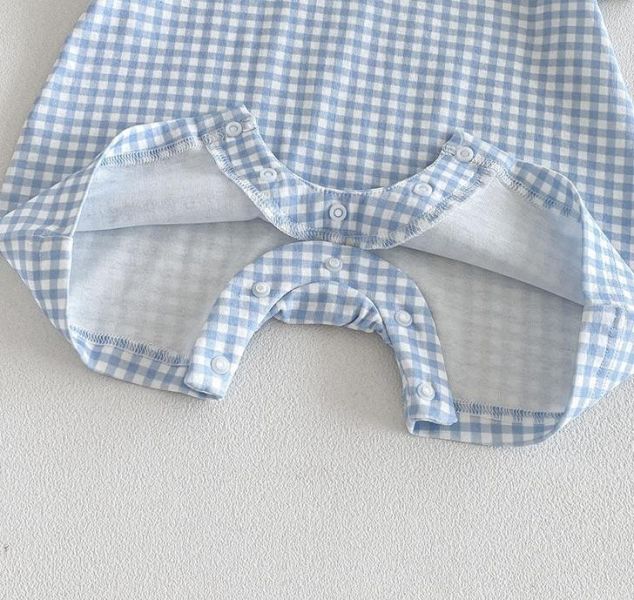 撞色翻領格紋連身裝 