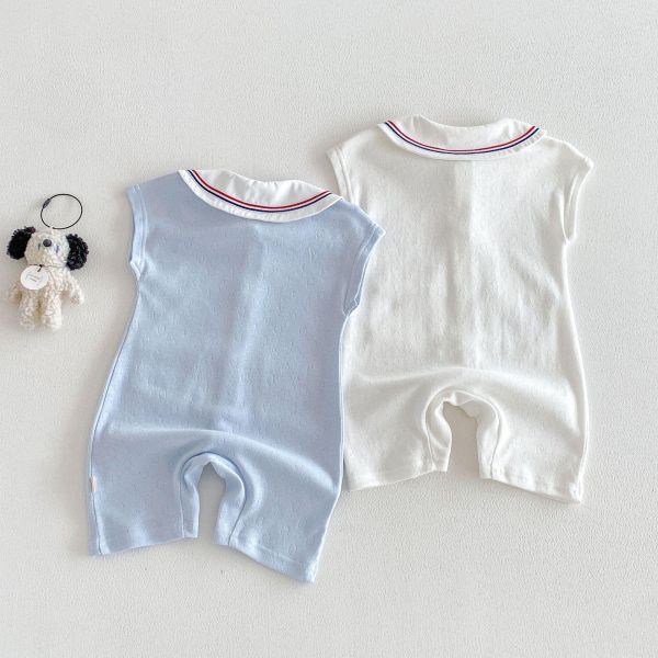 海軍風翻領素色雙口袋連身裝 