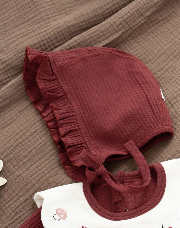 新生兒花領酒紅包屁衣/連身裝 