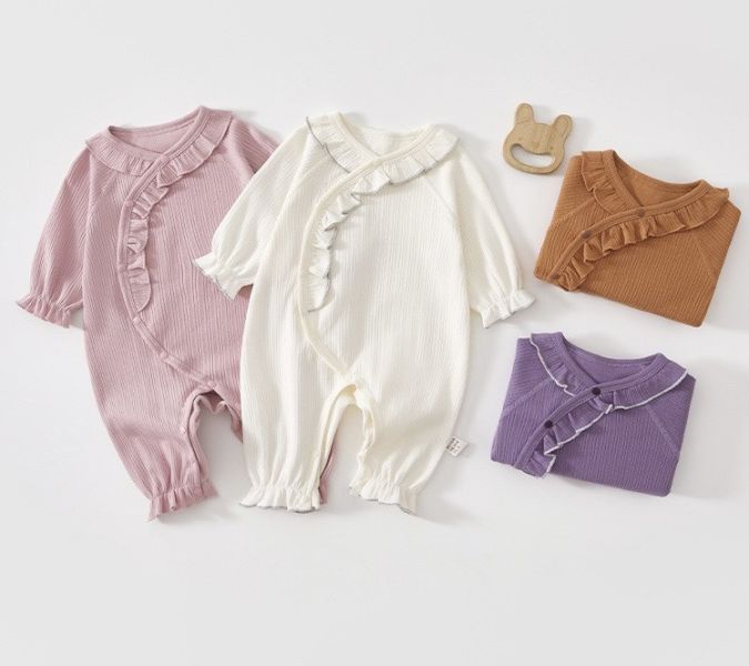 新生兒花邊荷葉領開釦連身裝 