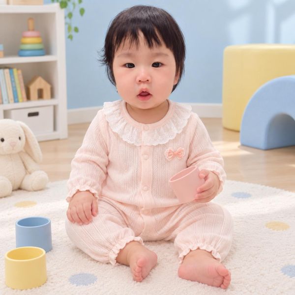 新生兒四季蕾絲蝴蝶結開釦連身裝 