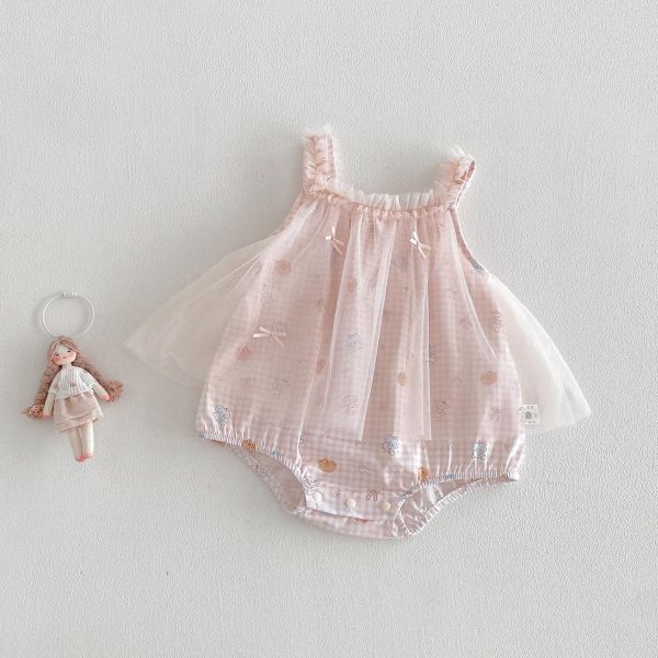 粉甜美網紗拼接包屁裙 