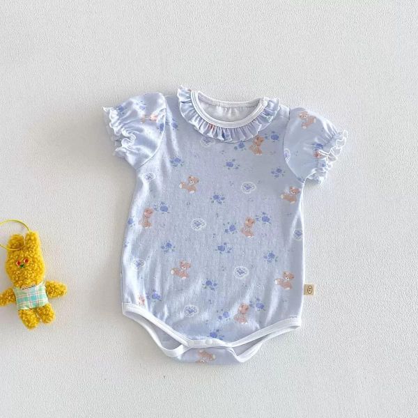 超萌花邊圓領可愛印花彈力包屁衣 