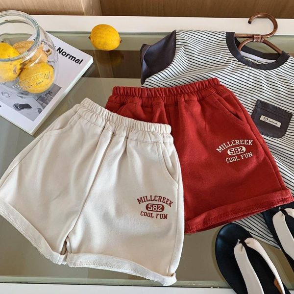 運動風字母狗狗印花五分棉短褲 