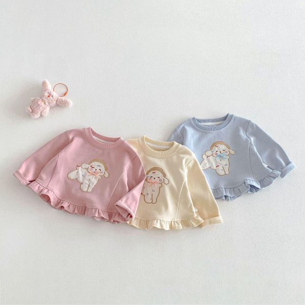 荷葉邊狗狗刺繡素色上衣 