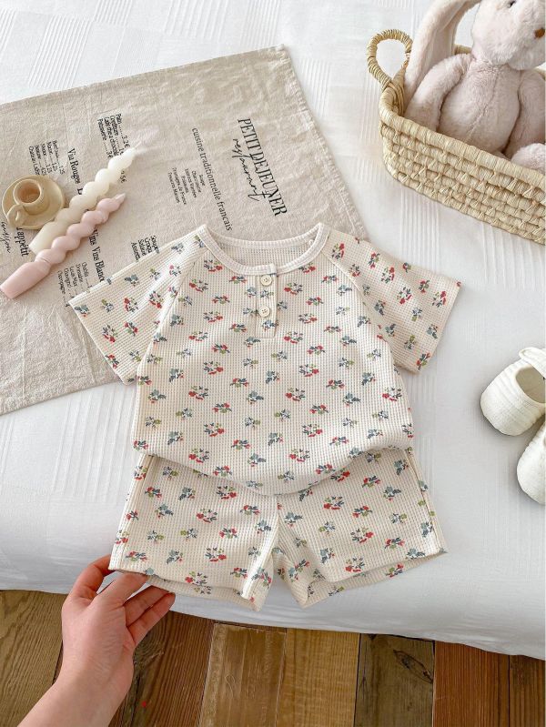 華夫格居家雙釦兩件式套裝 