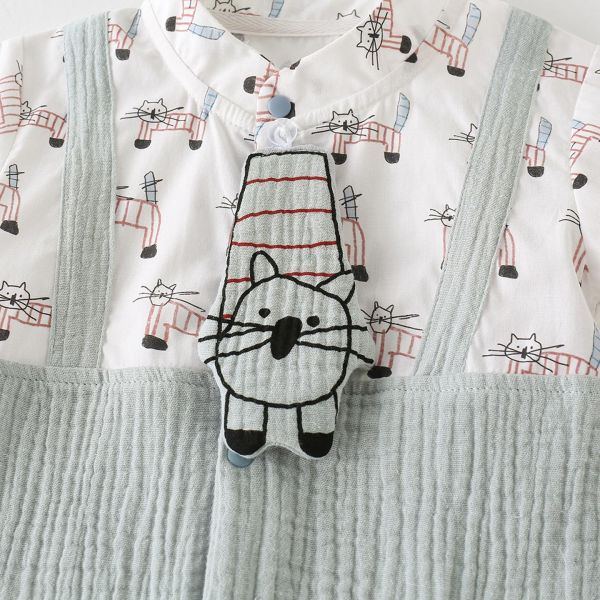 假兩件貓咪領帶吊帶包屁衣 