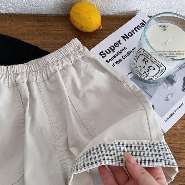 反摺紋紋/條紋素色短褲 