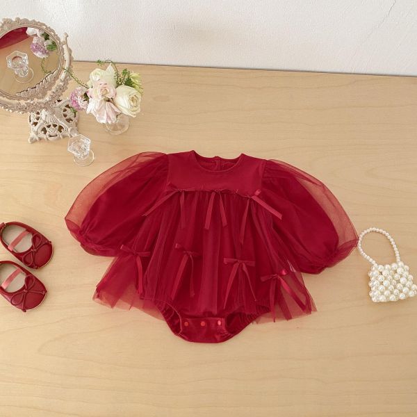 網紗蝴蝶結後開釦包屁衣 