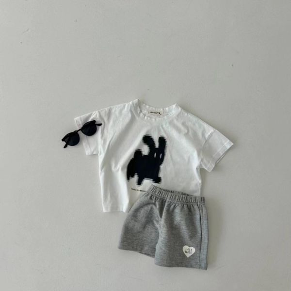 素色愛心布標鬆緊短褲 