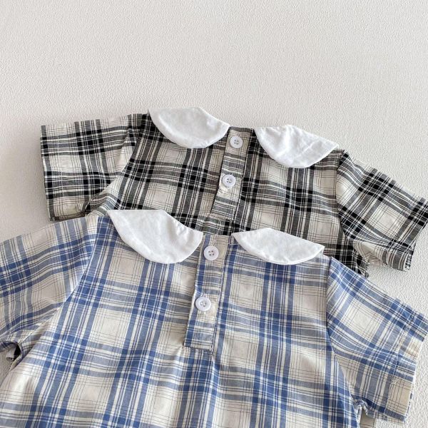 復古娃娃領格紋包屁衣+帽 