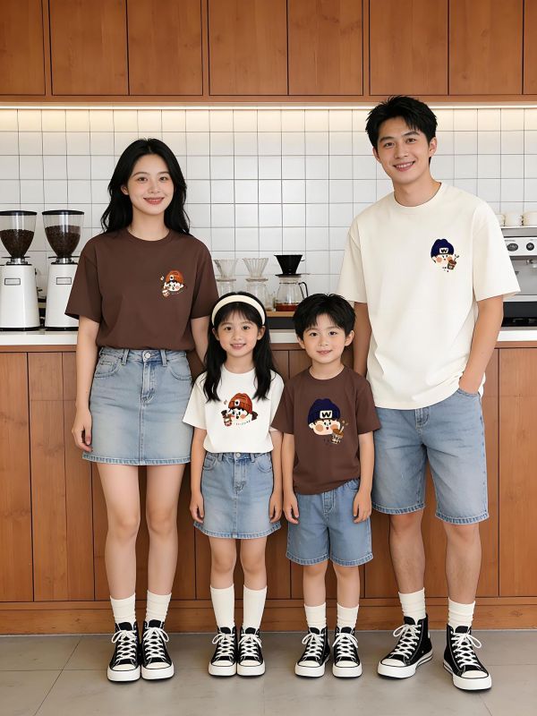 親子裝男孩女孩印花包屁衣/T恤上衣 