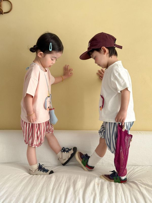 生日帽可愛大象上衣+豎條紋短褲套裝 