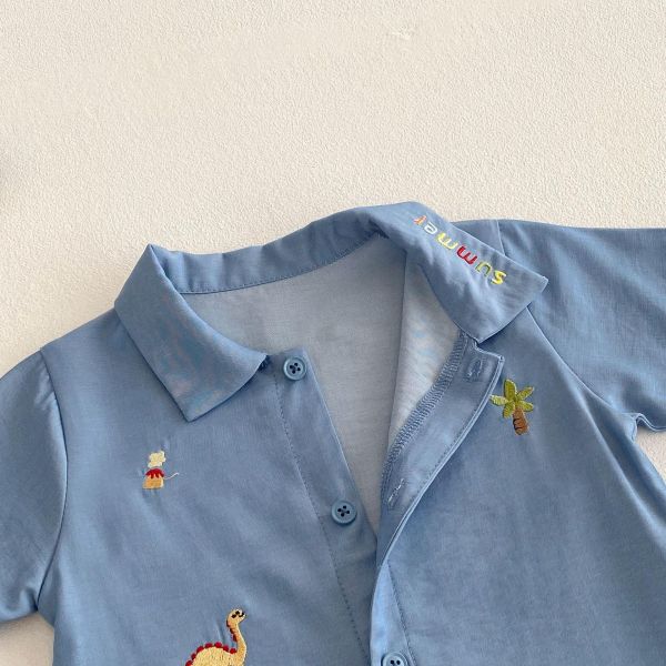 恐龍刺繡單口袋天絲連身裝 