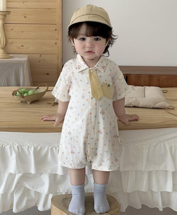 生日狗狗點點可拆式領帶襯衫連身裝 