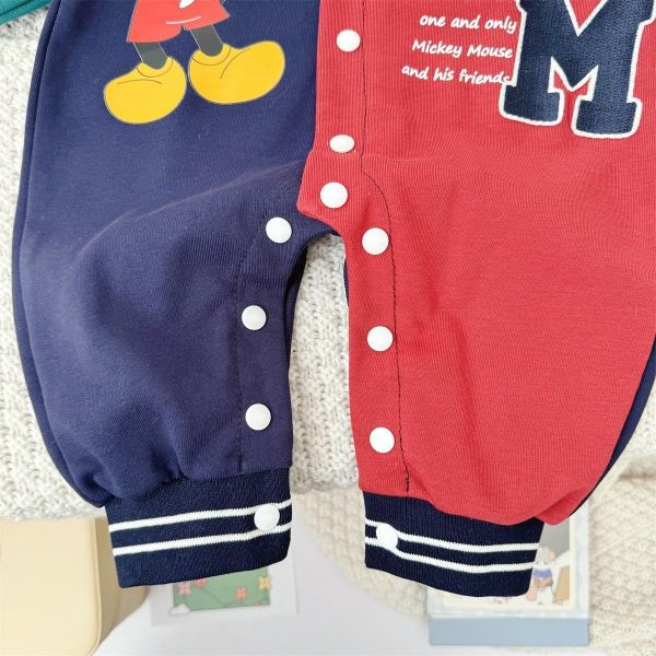 米奇唐老鴨亮眼撞色開釦連身裝 