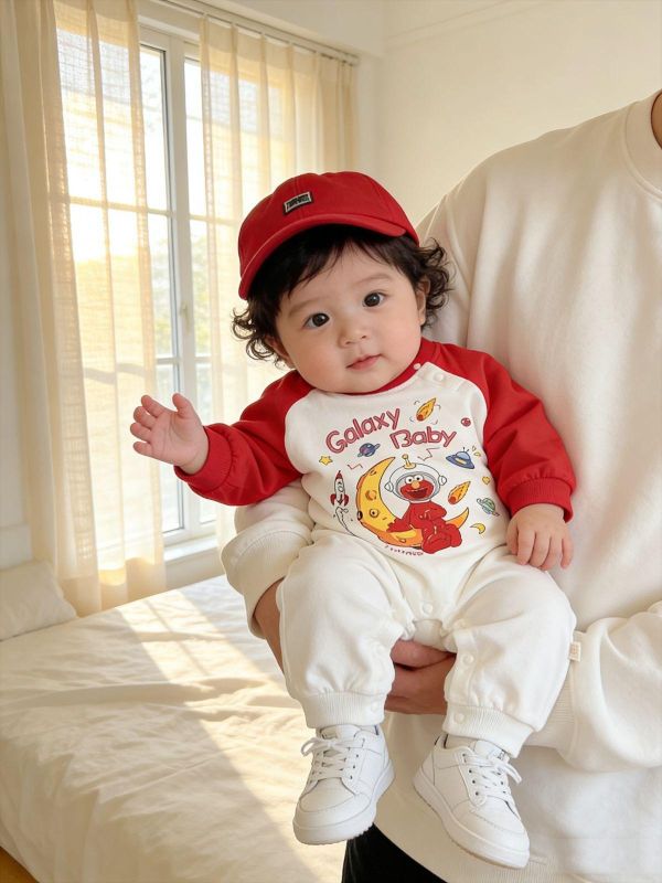 可愛Elmo印花拼袖連身裝(3色) 