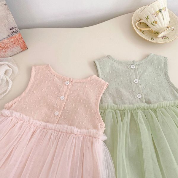 蝴蝶結後開釦毛點網紗包屁裙 