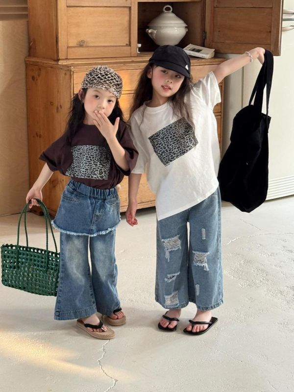 豹紋拼布素色寬鬆T恤上衣 