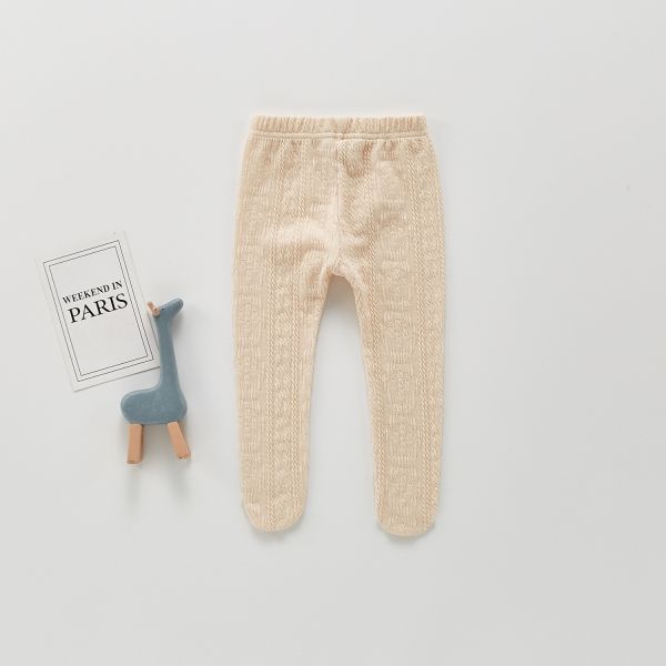 坑條螺紋素色立體小花連腳褲 