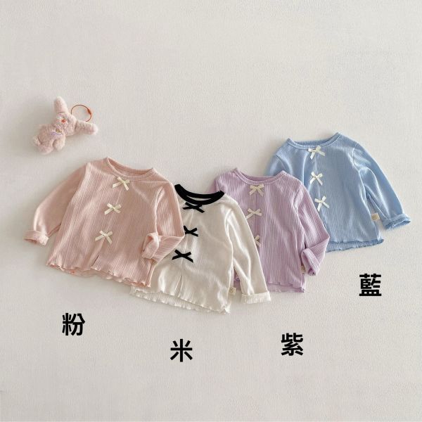 撞色蝴蝶結彈力素色上衣 