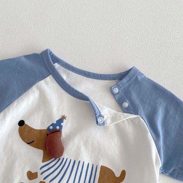 立體臘腸狗狗印花撞色包屁衣 