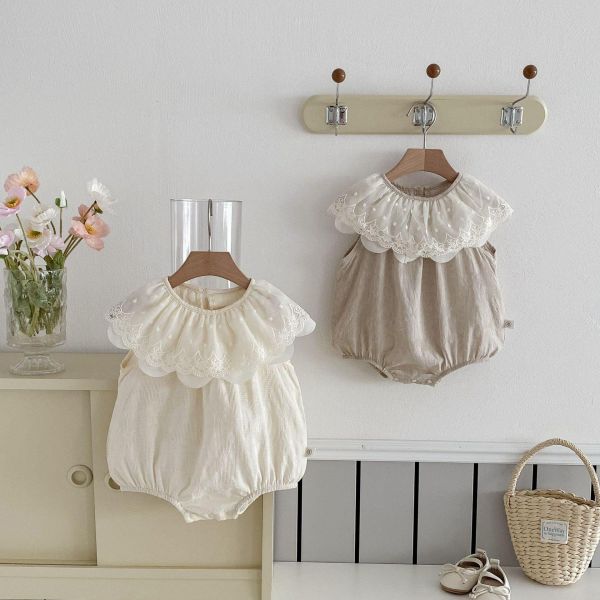 蕾絲大花翻領無袖包屁衣 