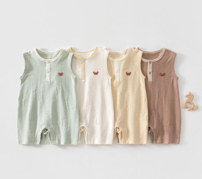 雙釦螃蟹壓紋包屁衣/連身裝 