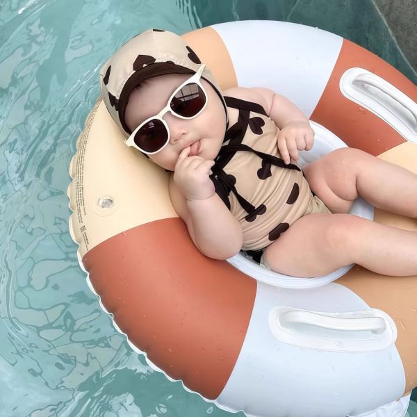 撞色夏日玩水游泳兒童坐圈(含打氣筒) 