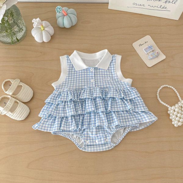 翻領格紋開釦蛋糕包屁裙 