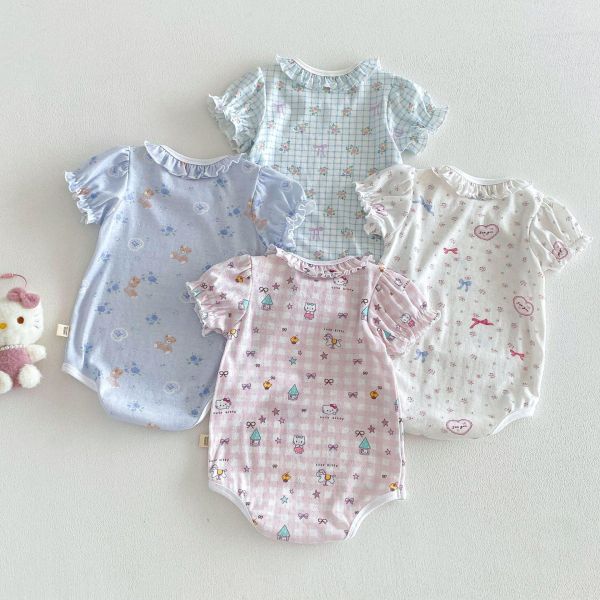 超萌花邊圓領可愛印花彈力包屁衣 