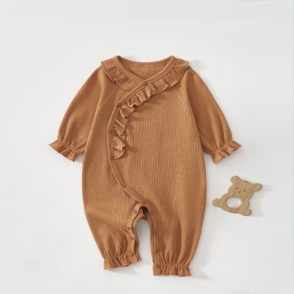 新生兒花邊荷葉領開釦連身裝 