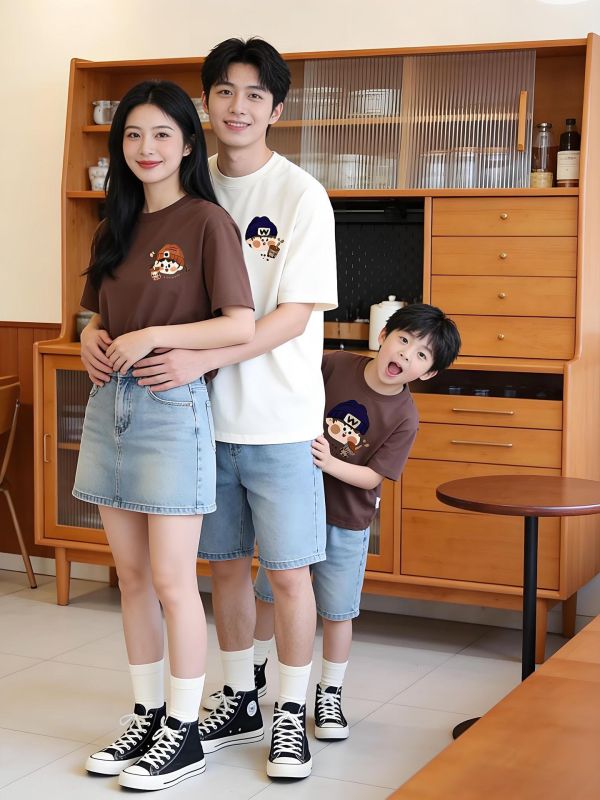 親子裝男孩女孩印花包屁衣/T恤上衣 